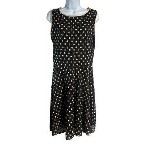 Black Gold Metallic Polka Dot Sleeveless Dress Tiana B Size 8